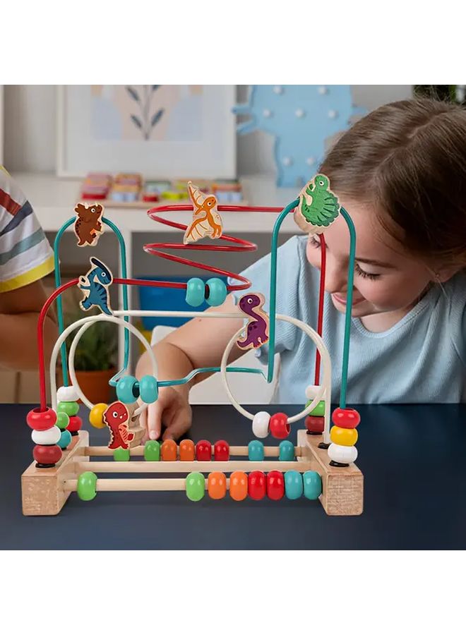 JHTOY 5202 لعبة ديناصور للعد ومهارات حركية دقيقة تعلم الرياضيات متاهة خرز خشبية لغز هدية - Image 5